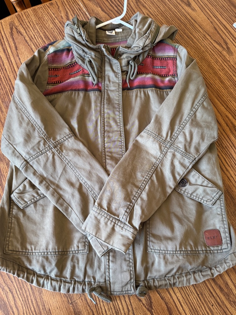 Roxy Olive Jacket with Rust Color Tribal Trim